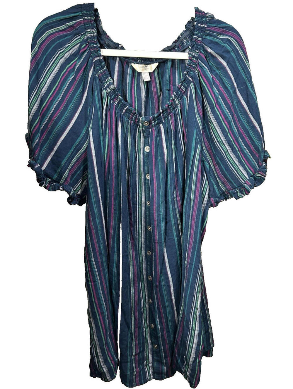 Terra & Sky Women's 3X Multi Striped Peasant Blouse Faux Button Front Puff Slv